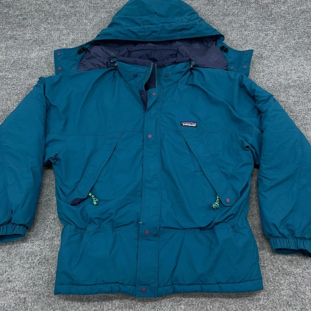 Vintage 90s Patagonia Jacket Kids XL Blue Guide Parka‎ Nylon Hooded Full Zip